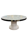 60" Round Chrome and White Glass Dining Table - LLC