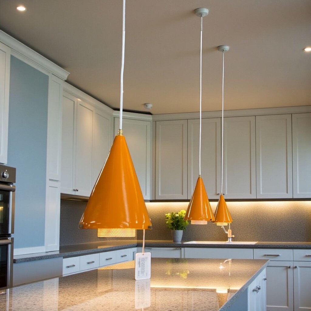 FABULOUS Pair of Gerald Thurston Pendant Lamp - Powder Coated in Orange with White Perforated Cylinder Floating in the Interior