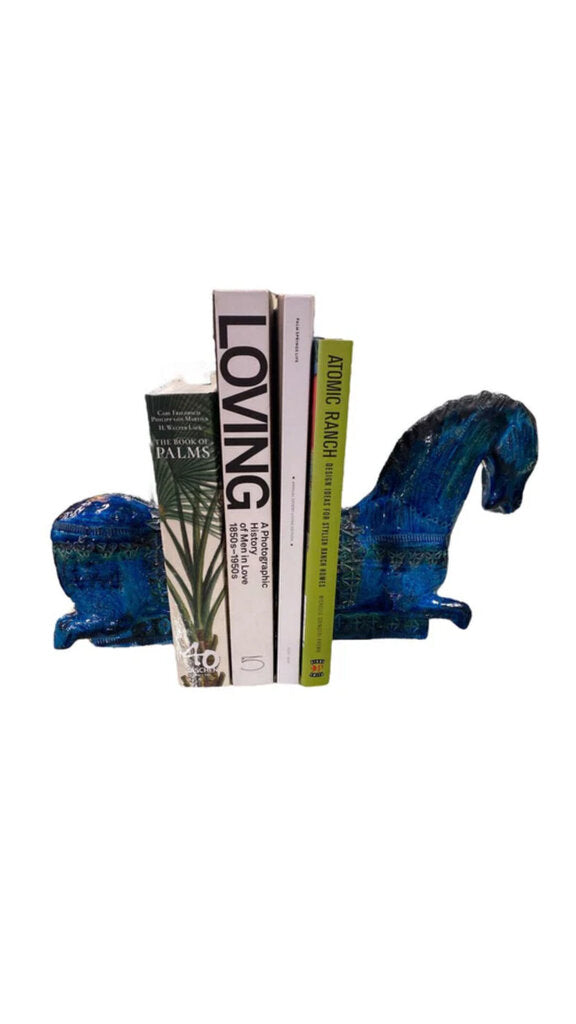 Bitossi Aldo Londi Rimini Blue Italian Mid Century Ceramic Horse Bookends (Set of 2)