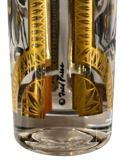 MCM Signed Fred Press 22K Gold 8-Piece Trojan Horse Highball and Caddy Set