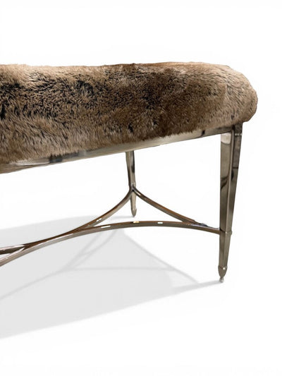Polished Steel Faux Fur Bench - FABULOUS