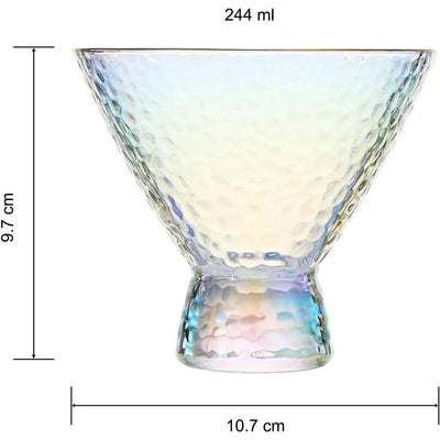 Iridescent Hammered Stemles Glasses - Set of 2, Gold Rim 8oz