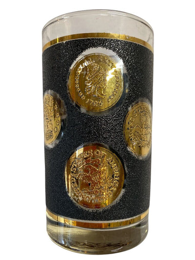 Vintage Libbey 22K Gold and Textured Black Coins of the World Highball Glasses (Set of 4)