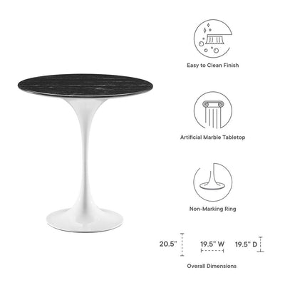 Tulip 20" Side Table White/Black Marble