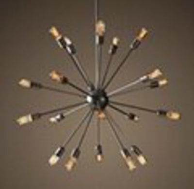 Vintage RH Restoration Sputnik Filament Chandelier Aged Steel Edison Bulbs