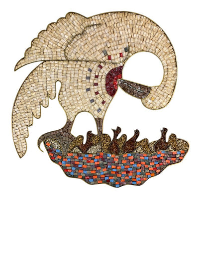 Mid Century Modern Mosaic Mother Bird and Children