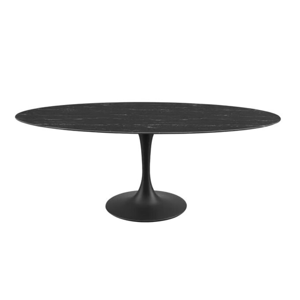 Tulip Dining Table 78" Oval Black Artificial Marble w/ Black Base 78" L x 27.5" W x 28.5" H