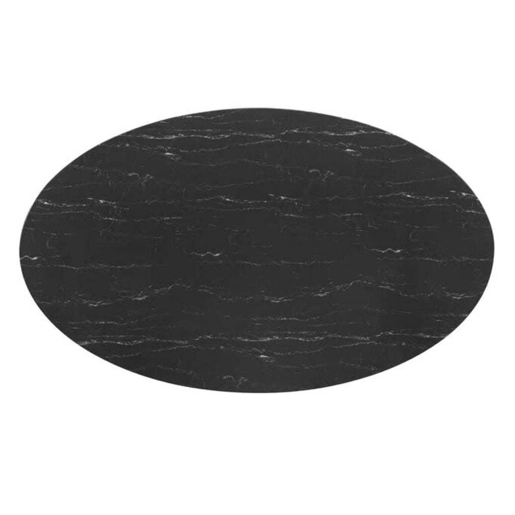 Tulip Dining Table 78" Oval Black Artificial Marble w/ Black Base 78" L x 27.5" W x 28.5" H