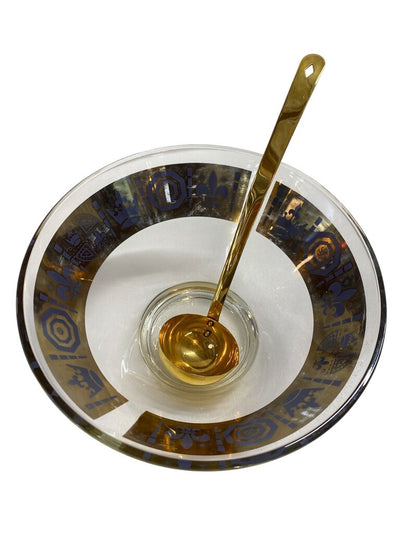 MCM Vito Bari 22K Gold Fleur de Lis Punch Bowl and Gold Ladle