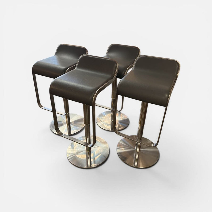 FOUR Italian Piston Stools in Stainless and Grey (Set of 4)