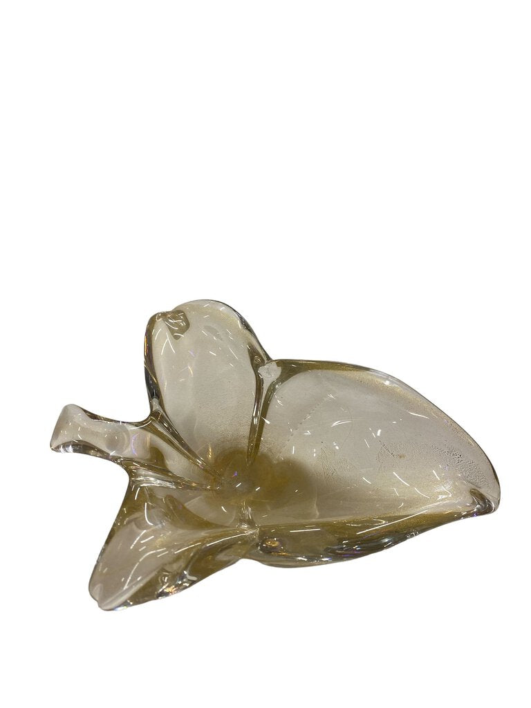 Murano Mid Century Bowl  Gold Fleck Leaf