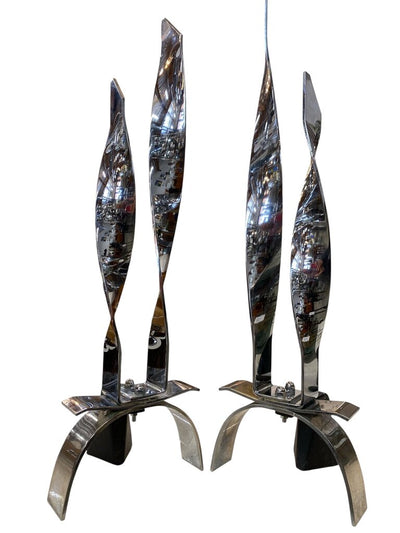 Chrome Flame Pair of (Danny Alessandro Fireplace Dogs (Set of 2)