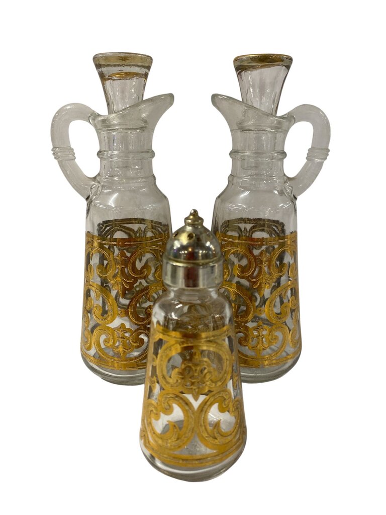 1960's Georges Briard 22K Gold Oil and Vinegar Cruet and Salt Shaker Set (Set of 3)