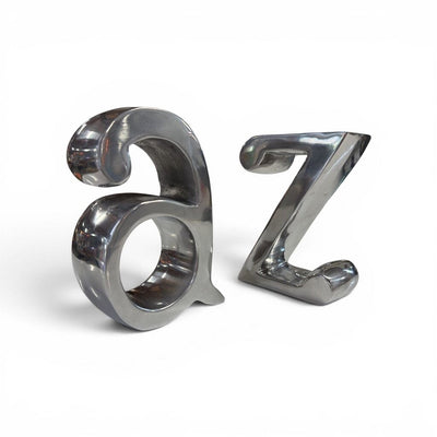 Mid Century Pair of Moderne A-Z Polished Aluminum Bookends