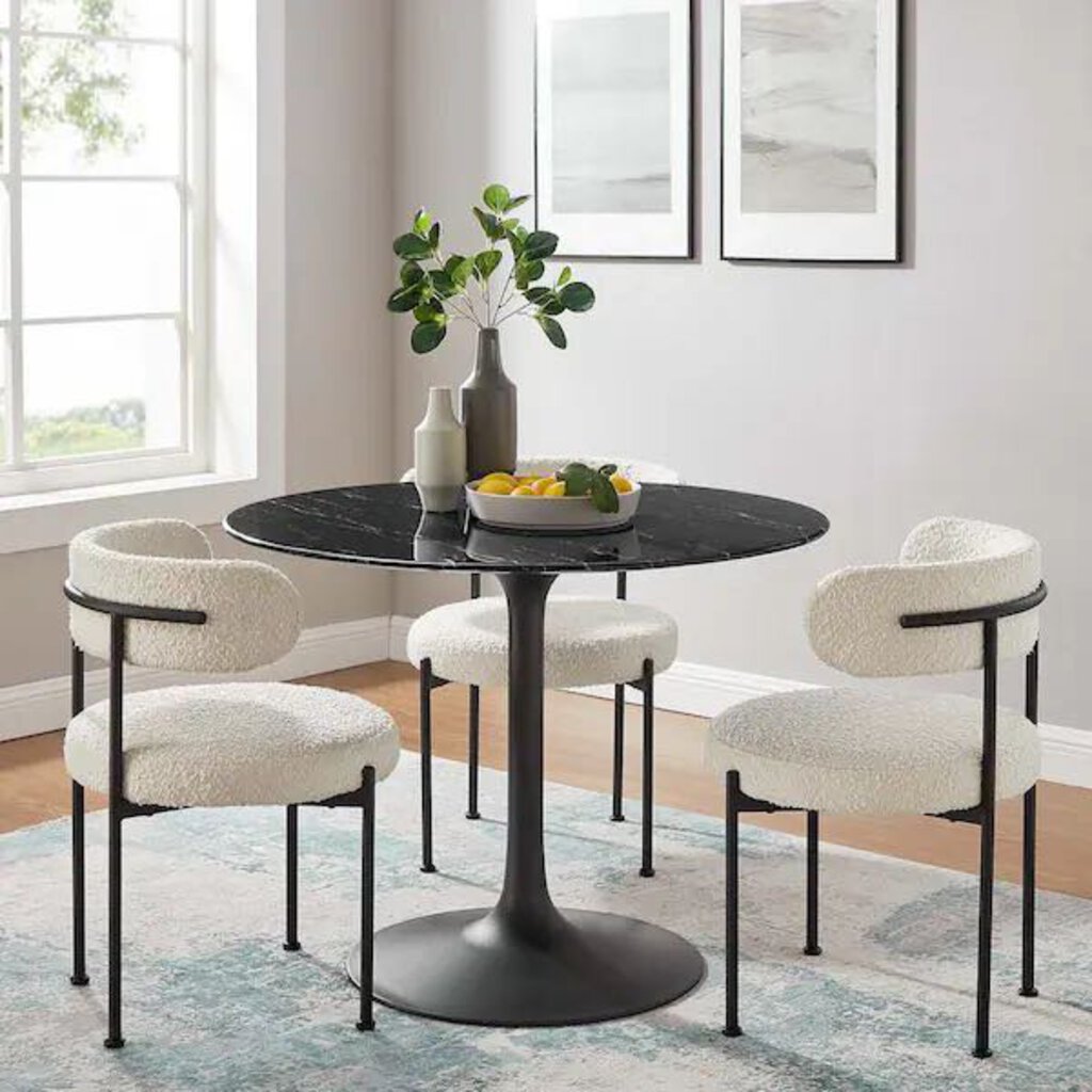 TULIP DINING TABLE 40" ROUND - Faux Marble in Black with Black Base