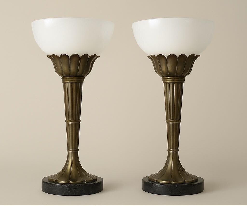 PAIR Vintage Brass CHAPMAN Art Deco Torchiere Lamps (Set of 2)