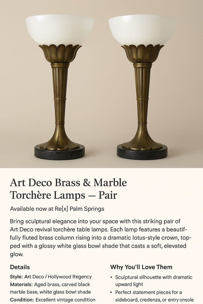PAIR Vintage Brass CHAPMAN Art Deco Torchiere Lamps (Set of 2)