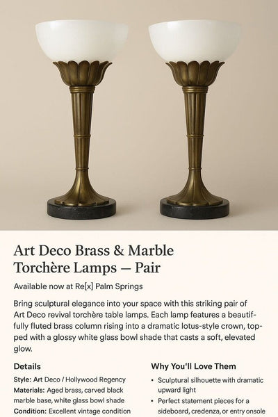 PAIR Vintage Brass CHAPMAN Art Deco Torchiere Lamps (Set of 2)