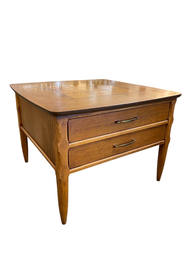 Lane Walnut Mid Century Table with Burl Insets (companion table also available in store)