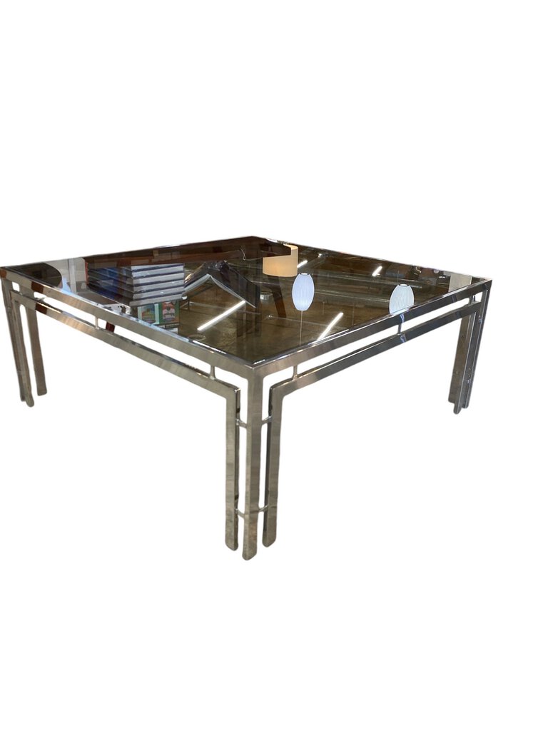Modern Chrome and Smoked Glass Coffee Table