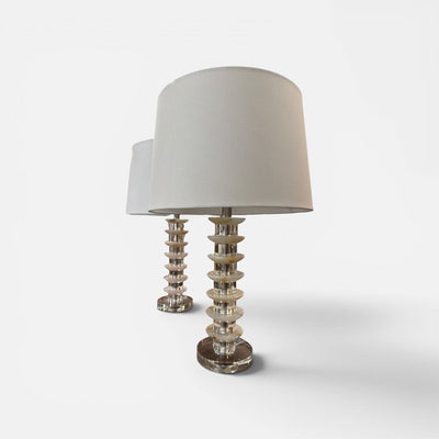 Polished Onyx and Lucite/Chrome Pair of Lamps (Set of 2)