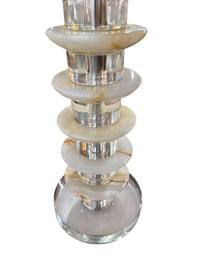 Polished Onyx and Lucite/Chrome Pair of Lamps (Set of 2)