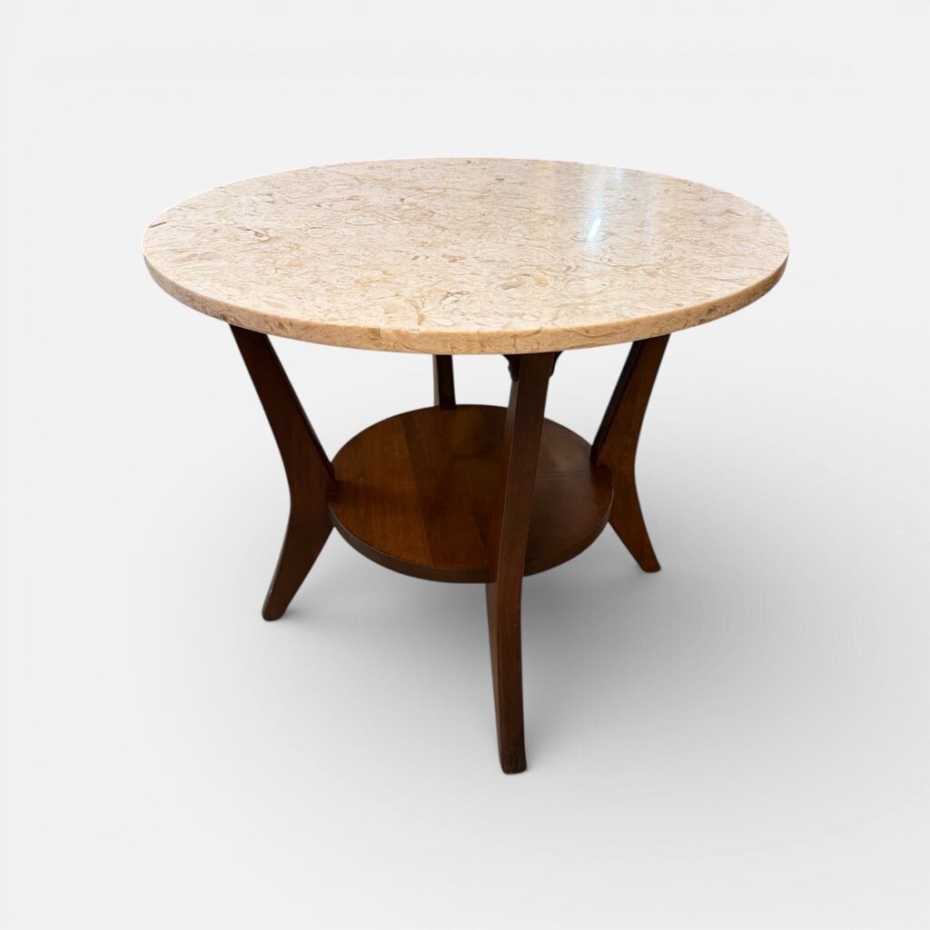 Mid Century Lane Solid Walnut and Marble Side Table
