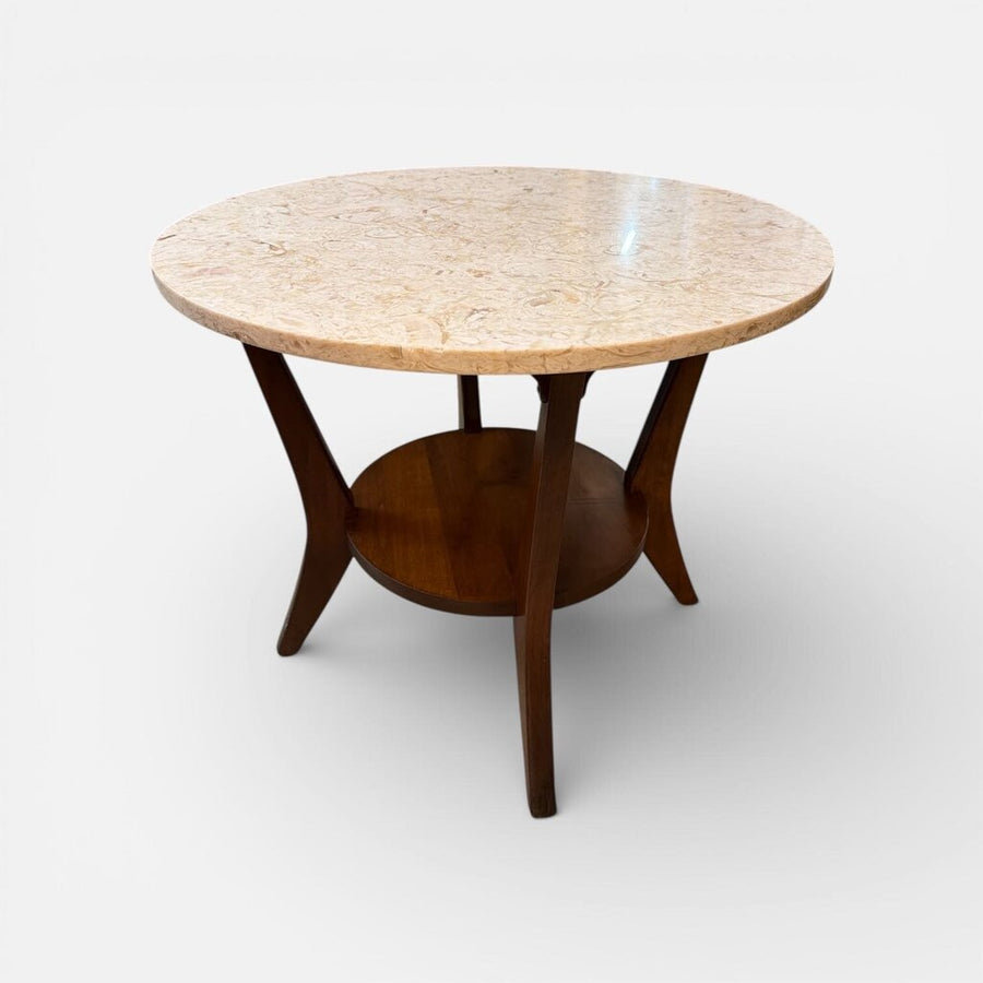 Mid Century Lane Solid Walnut and Marble Side Table