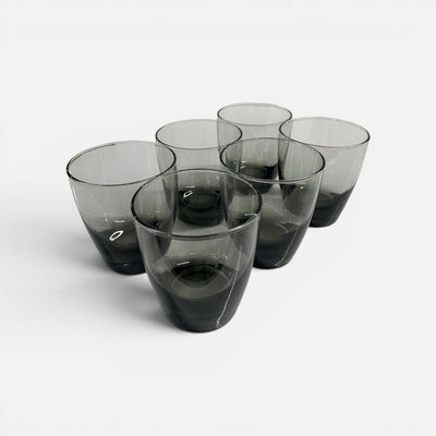 Mid Century Smoked Glass Old Fashioned Glasses (Set of 6)