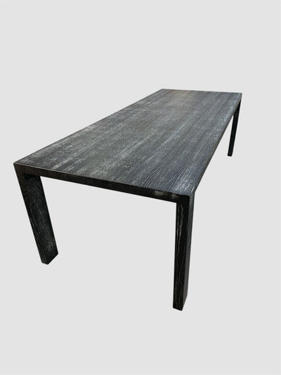 European Custom-built black Oak Table, brushed, flat sealed, legs with metal core for stability