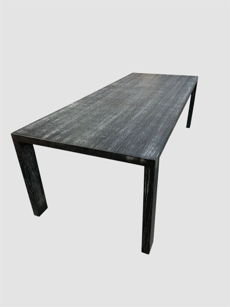 European Custom-built black Oak Table, brushed, flat sealed, legs with metal core for stability