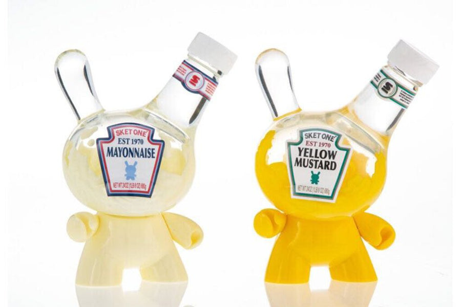 Sket One 8" Half Used YELLOW MUSTARD & Half Used  KETCHUP Dunny SIGNED  TAKING OFFERS (Set of 2)