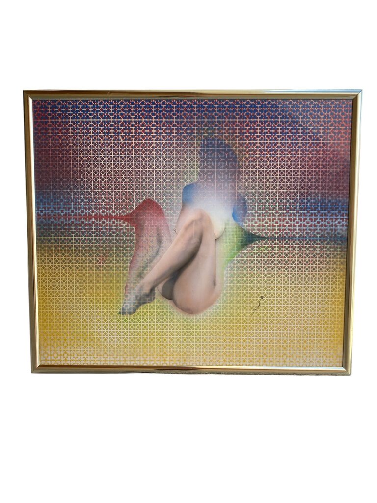 70's Contemporary Naked Lady Art by Simon w/ Brass Frame