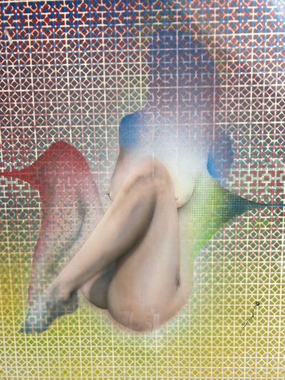 70;s Contemporary Naked Lady Art by Simon w/ Brass Frame