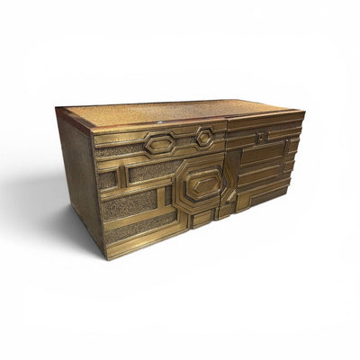 Global Views Pair of Brutalist Brass Clad Floating End Tables or Credenza (Set of 2)