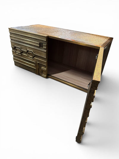 Global Views Pair of Brutalist Brass Clad Floating End Tables or Credenza (Set of 2)