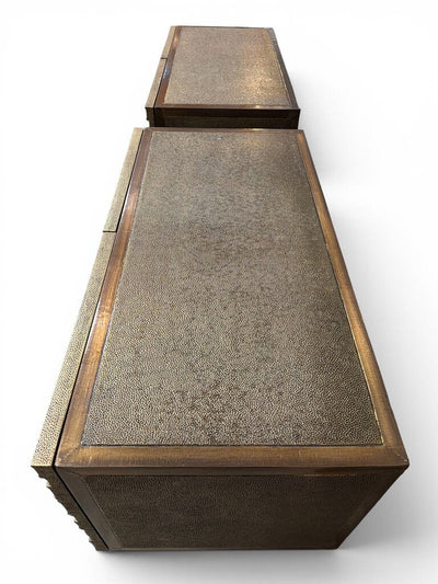 Global Views Pair of Brutalist Brass Clad Floating End Tables or Credenza (Set of 2)