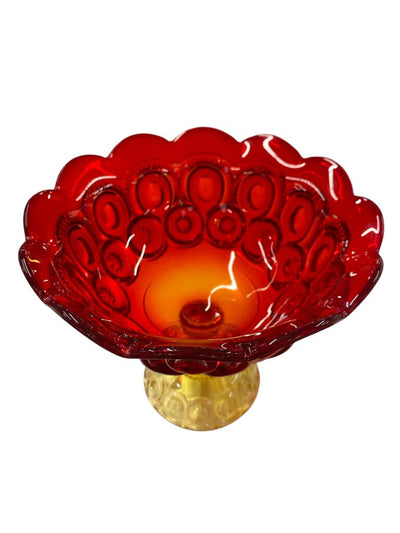 MCM L.E. Smith Amberina Glass Moon and Stars 7" Pedestal Compote