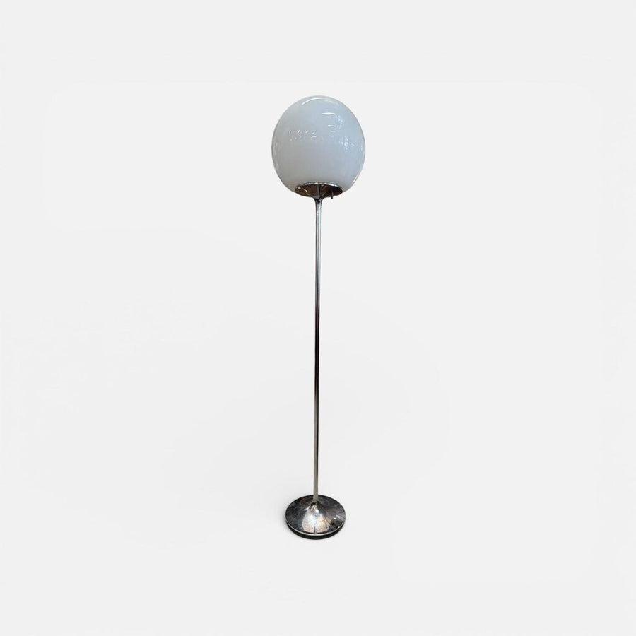 Mid Century Sonneman Floor Lamp in Chrome with Round Original Globe and Chrome