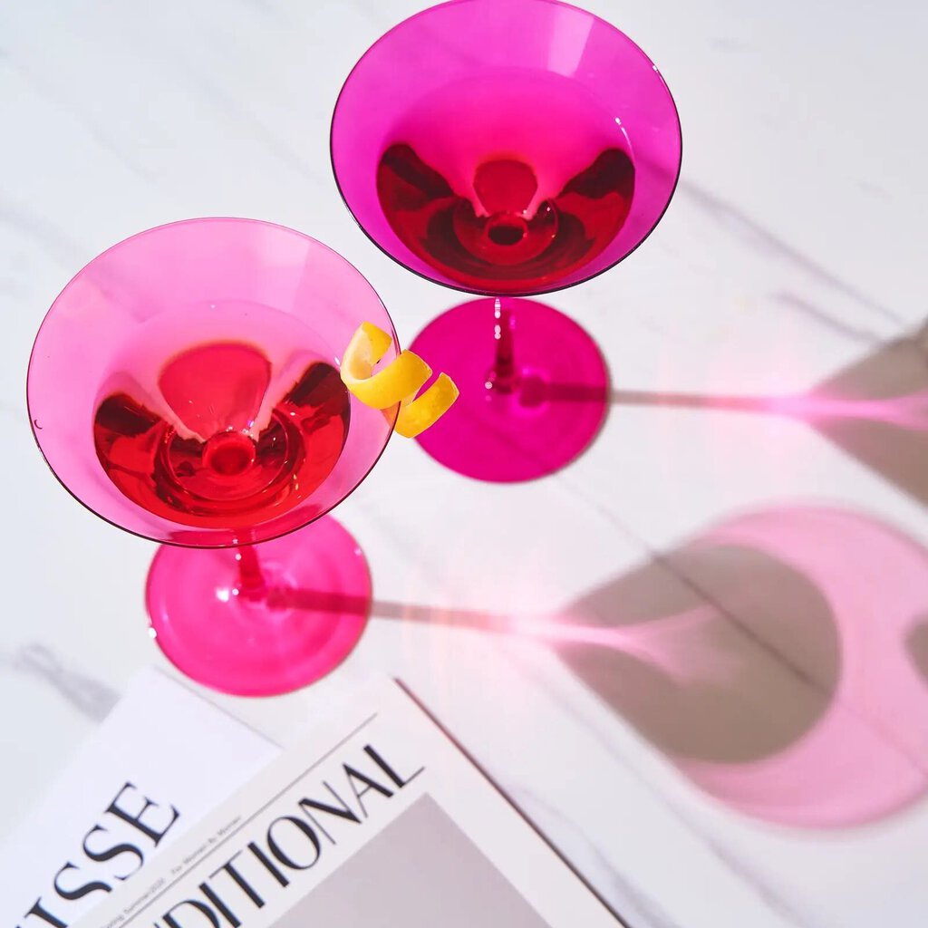 Khen Hot Pink Martini Glasses Set of 2 Crystal Glassware 8oz