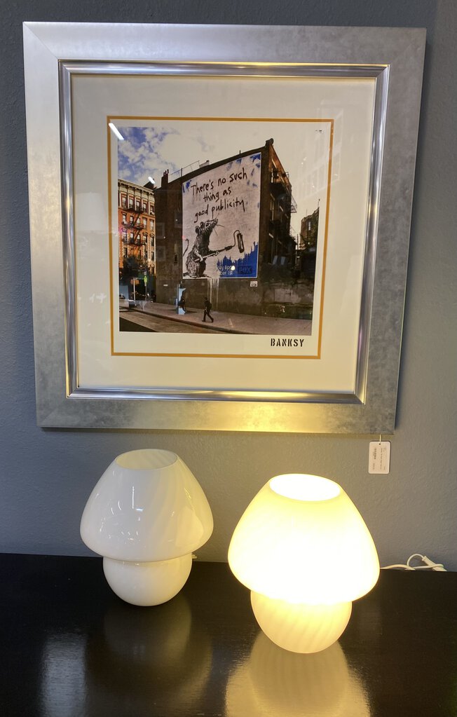 Vintage Pair of Milk Glass Mushroom Lamps (Set of 2) - 10.5"Hx10"Dx10"W x2