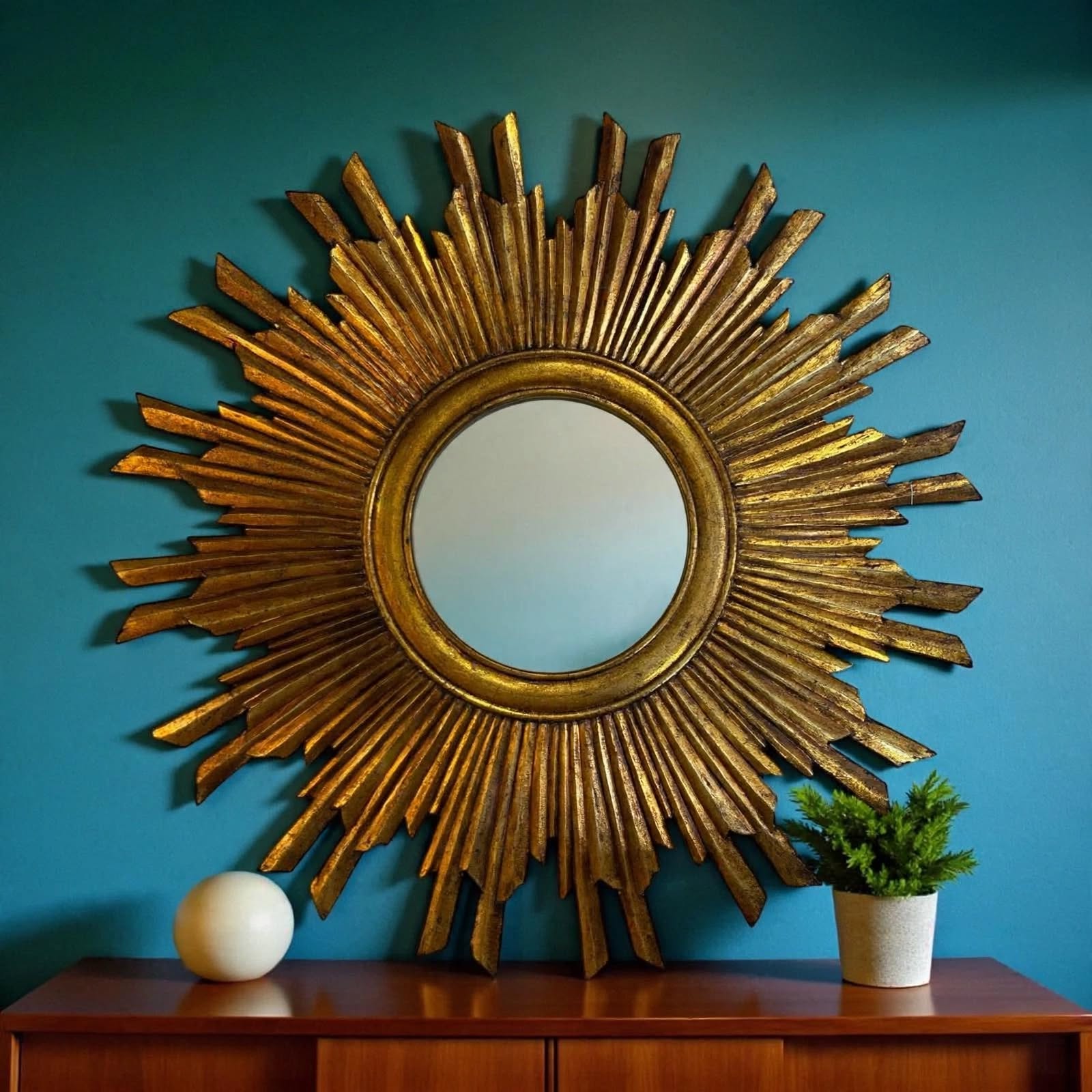 Hollywood Regency Gilt Starburst Mirror