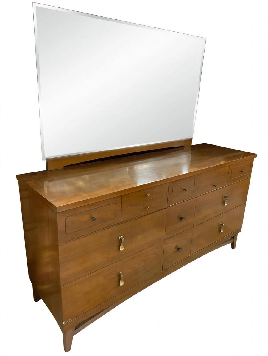 Mid Century 9 Drawer Dresser with Mirror by Stanley Furniture