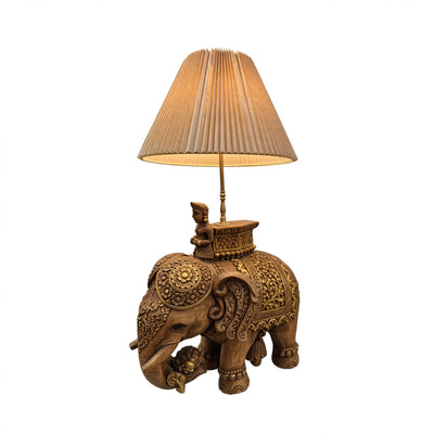 Antique Hand Carved Wood Polychrome Elephant Table Lamp