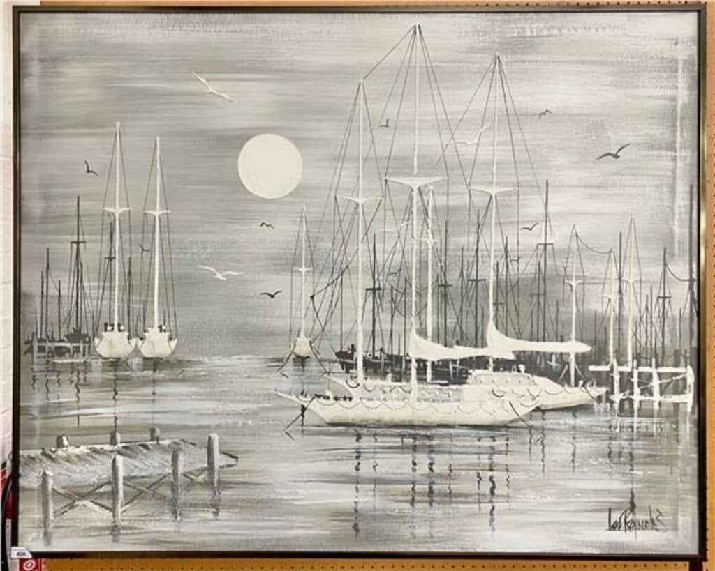 Mid Century Modern Painting "Evening Harbor" Acrylic on Canvas by Ian Reynardby