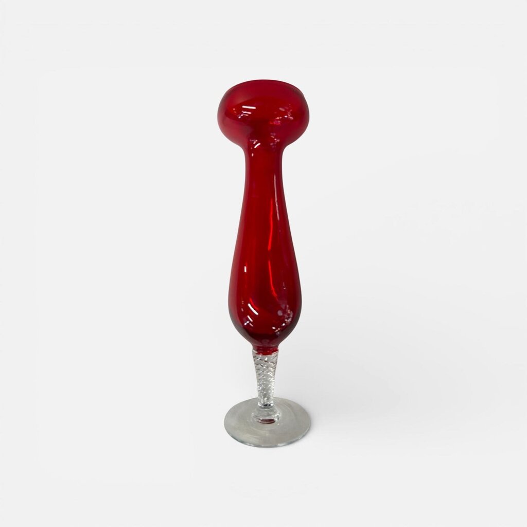 Vintage 1970's Ruby Red Twisted Gass Art Vase