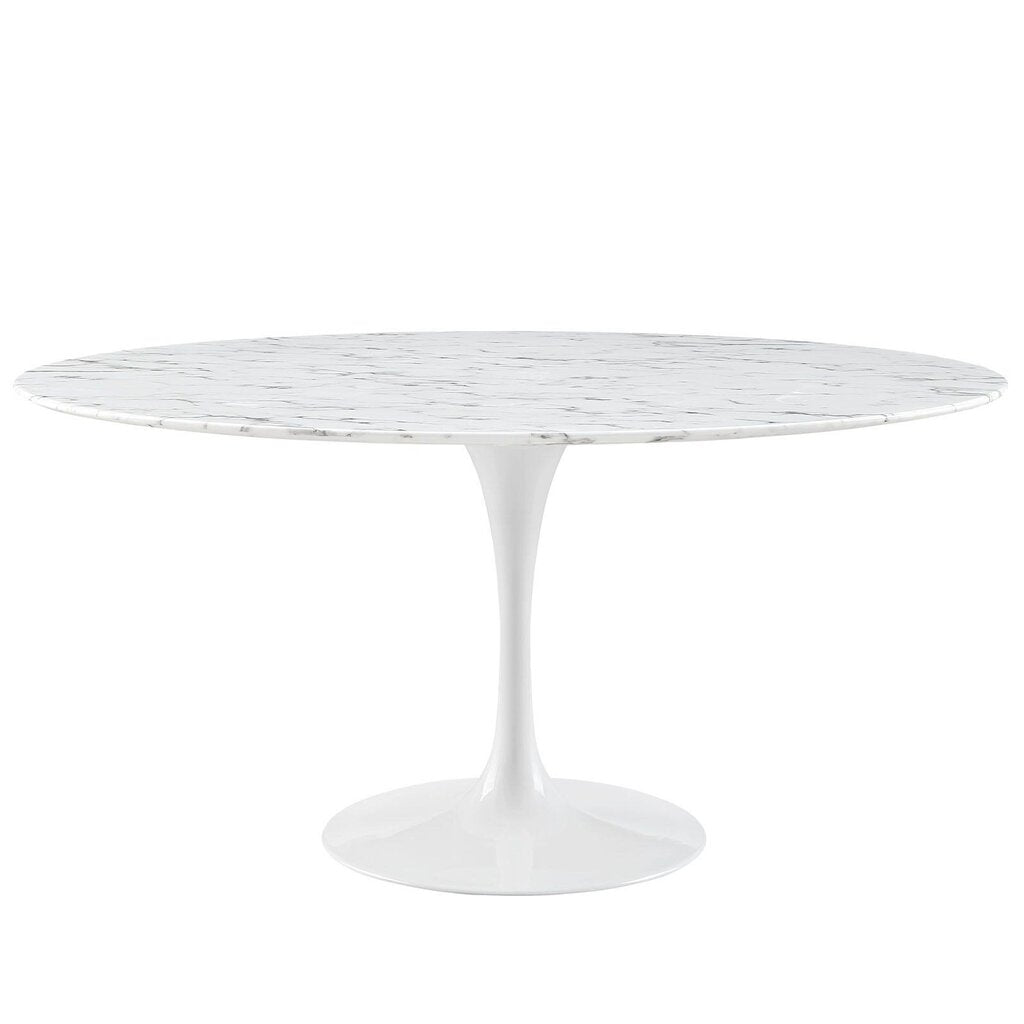 Tulip Table Dining / 60" Round / Faux Marble / White Base - 60"W x 29.5"H