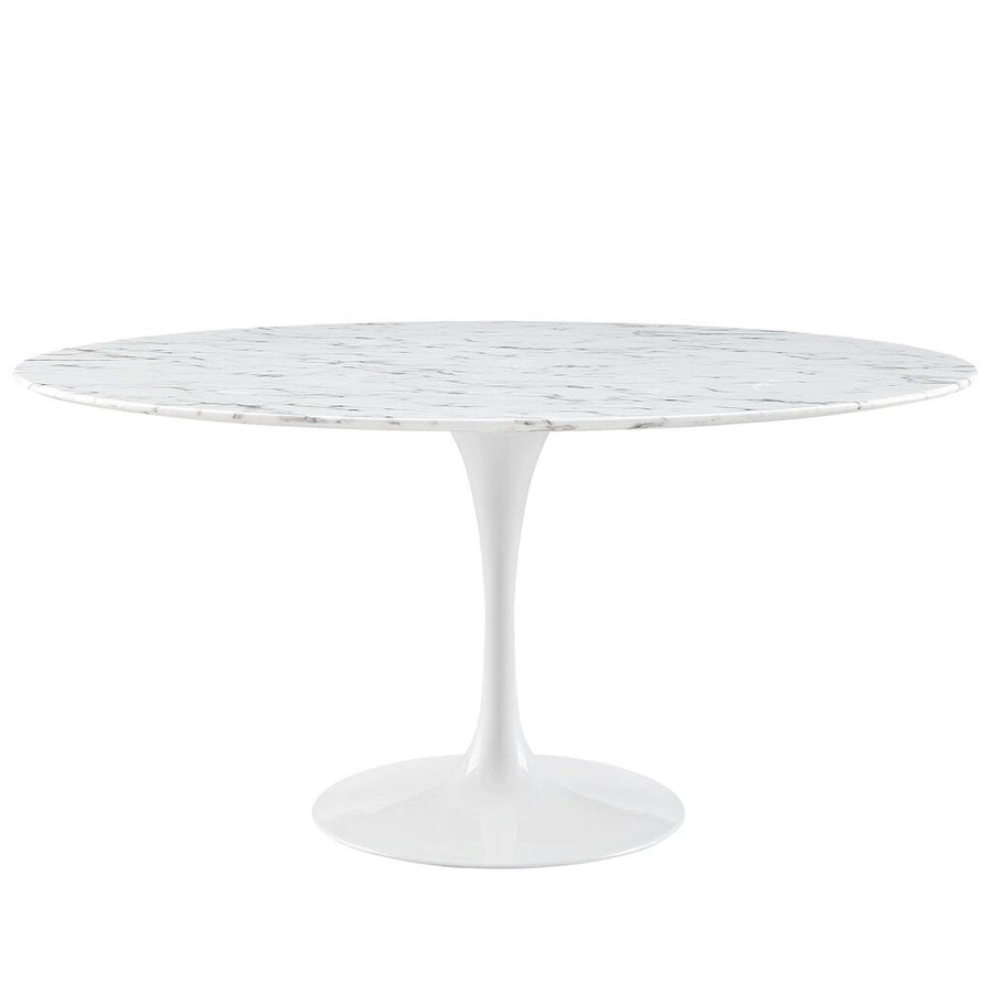 Tulip Table Dining / 60" Round / Faux Marble / White Base - 60"W x 29.5"H