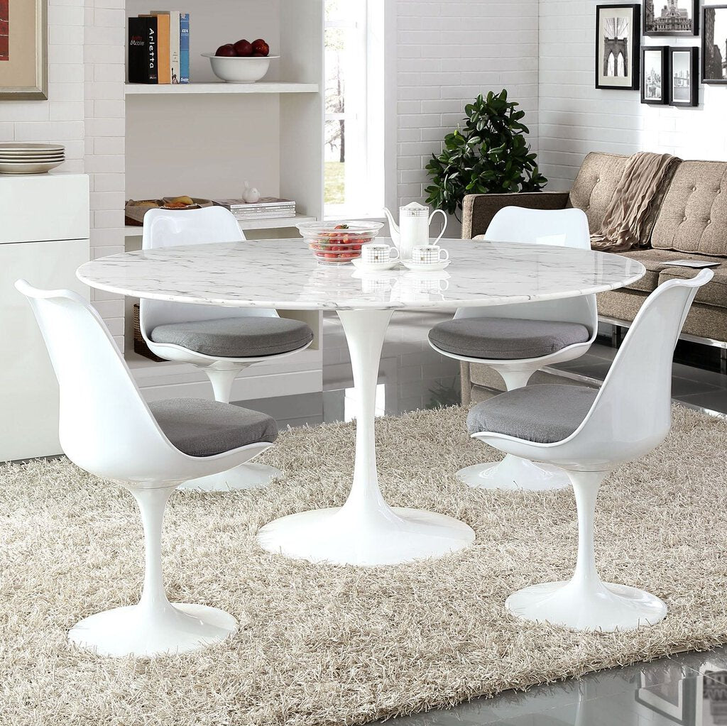 Tulip Table Dining / 60" Round / Faux Marble / White Base - 60"W x 29.5"H