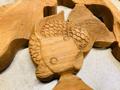 Driftwood Koi Fish Wall Carving